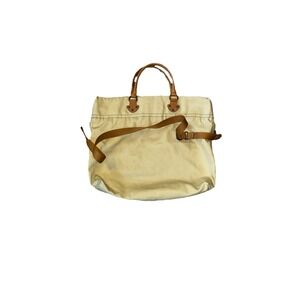 Vintage GAP Beige Lg Canvas & Leather Tote Bag Adjustable Straps Pockets Y2K